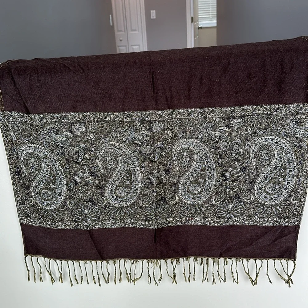 Olive and silver pashmina